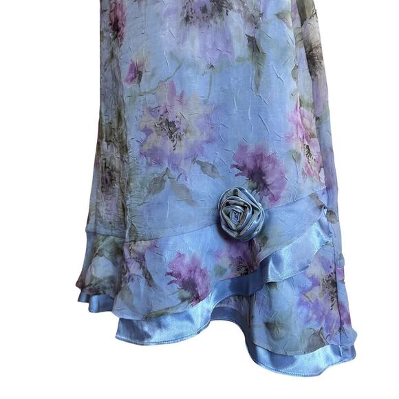 Fairycore blue and lilac floral midi skirt with ruffles and rose detail, Size 10 - Picture 4 of 8